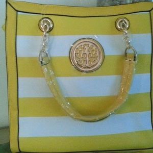 Canary yellow and white shoulder bag